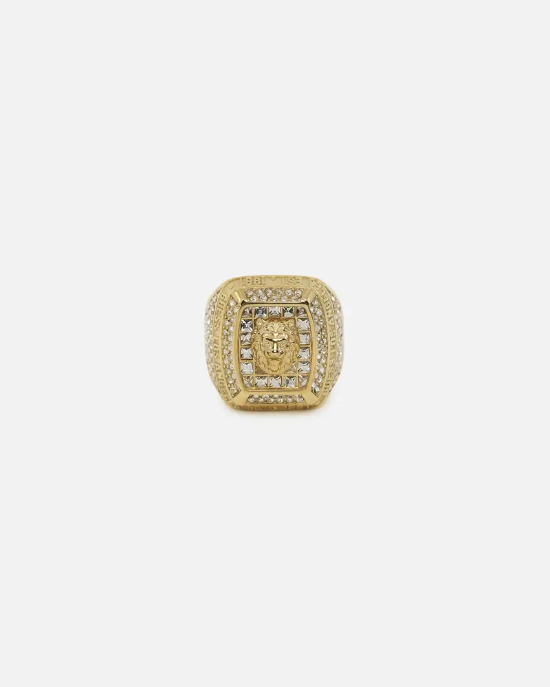 Guess Mainline 14Mm Lion Pave Signet Ring Gold 1