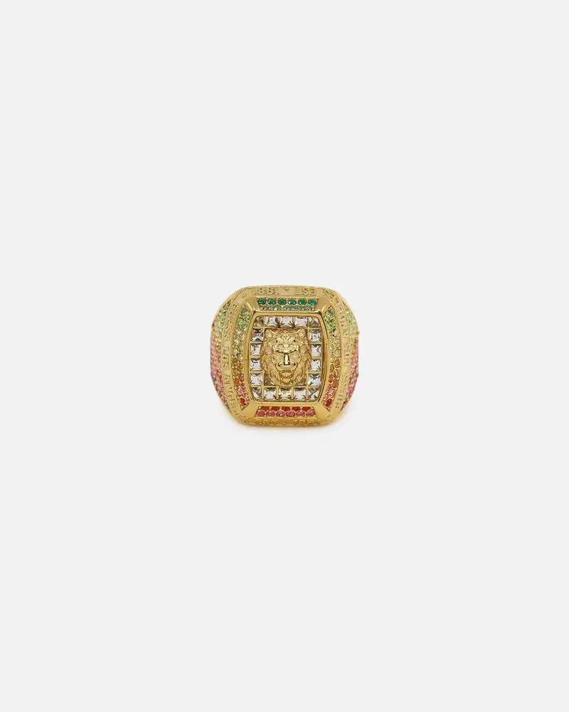 Guess Mainline 14Mm Lion Pave Signet Ring Gold 1