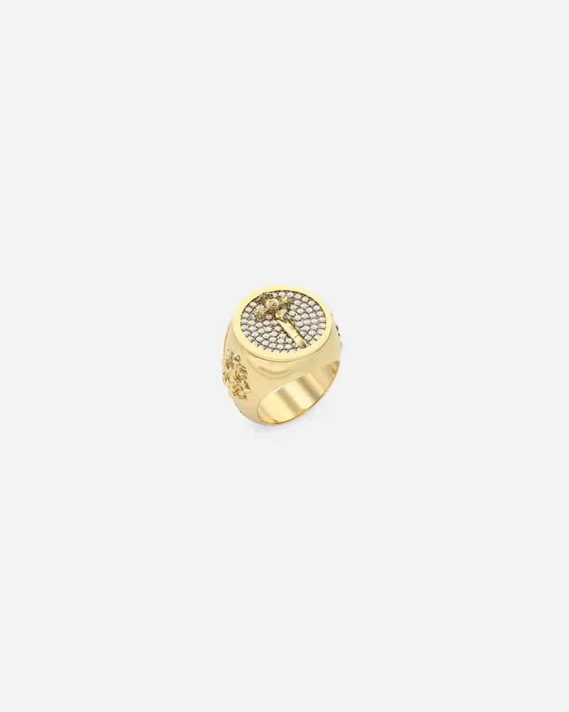 Guess Mainline Rebel Knight 18Mm Dagger Crystal Ring Gold 1