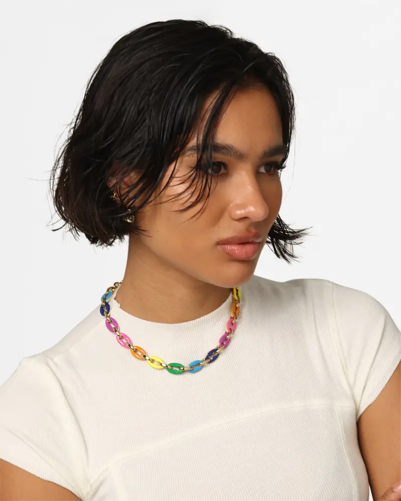 Guess Mainline Women's 17" Rainbow & Crystals Yellow Gold Necklace Multi 1