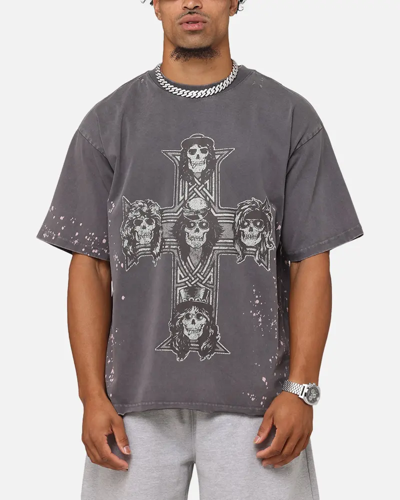 Guns N Roses Guns Cross T-Shirt Washed Black 1