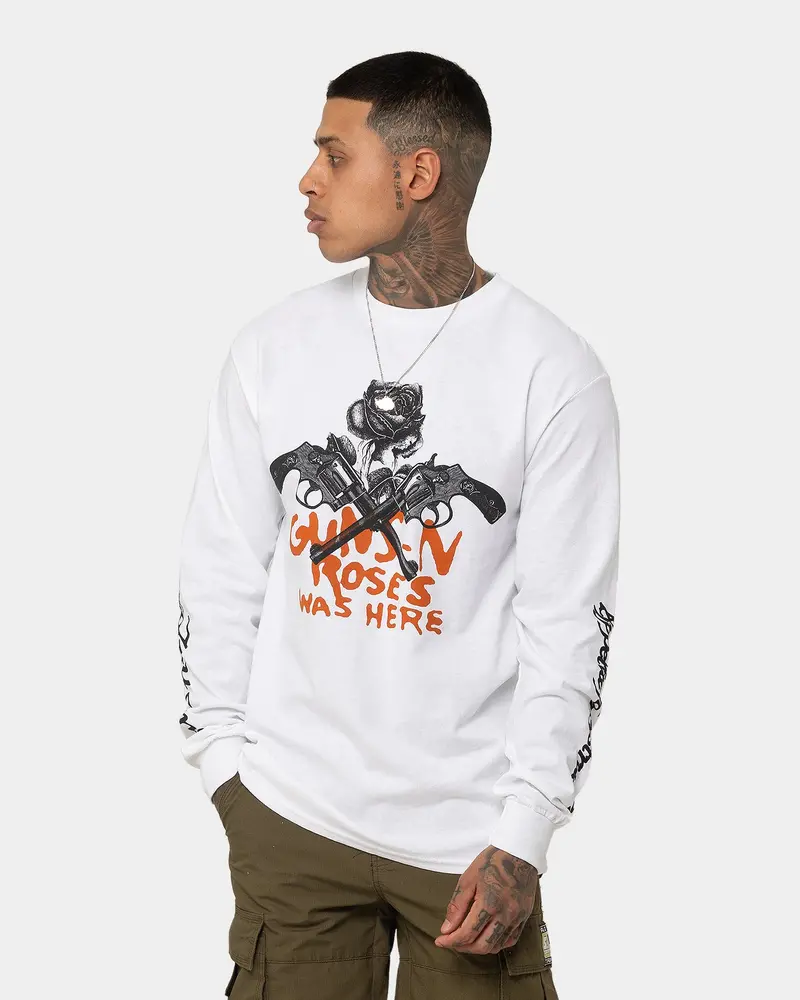 Guns N Roses Pistol Track Long Sleeve T-Shirt White 1