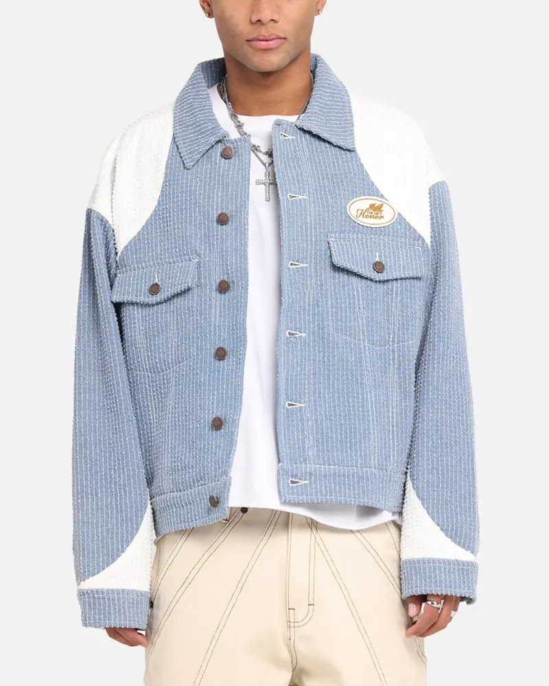 Honor The Gift Color Blocked Trucker Jacket Indigo 1