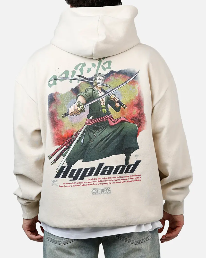 Hypland X One Piece Zoro Flame Hoodie Cream 1