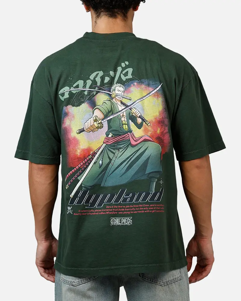 Hypland X One Piece Zoro Flame T-Shirt Green 1