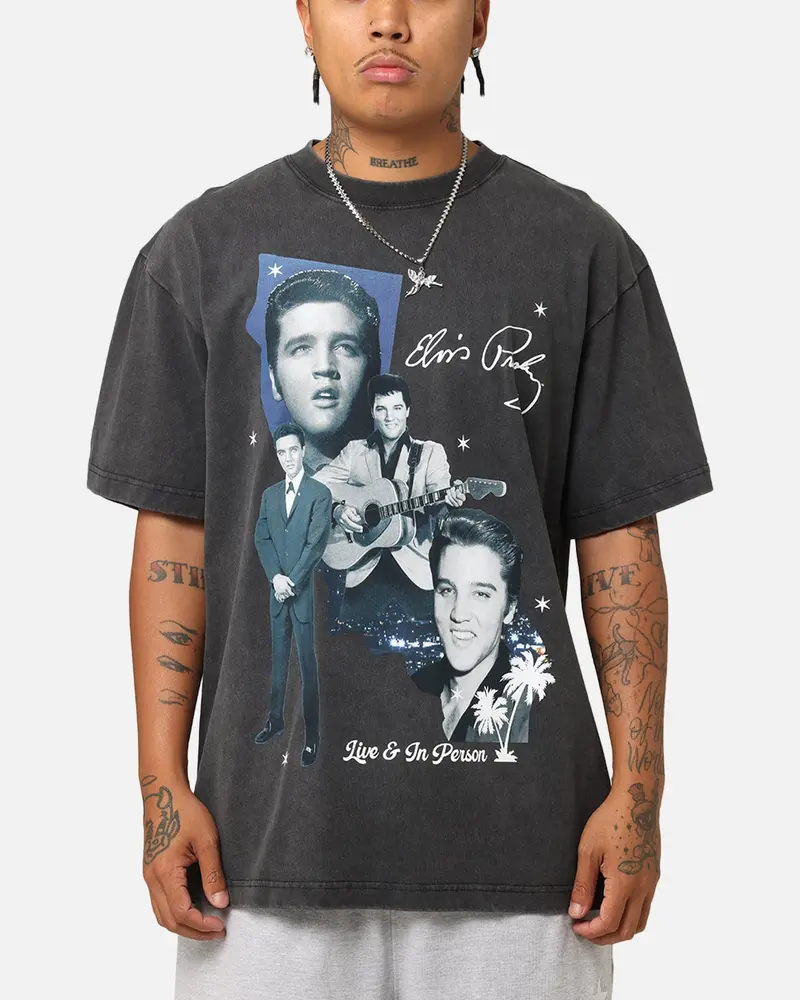 Id Supply Elvis Presley Live In La T-Shirt Washed Black 1