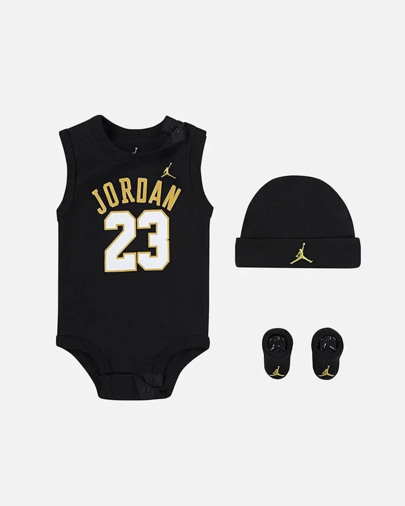Jordan Infant Basketball 23 Jersey 3 Piece Set Black/Gold 1