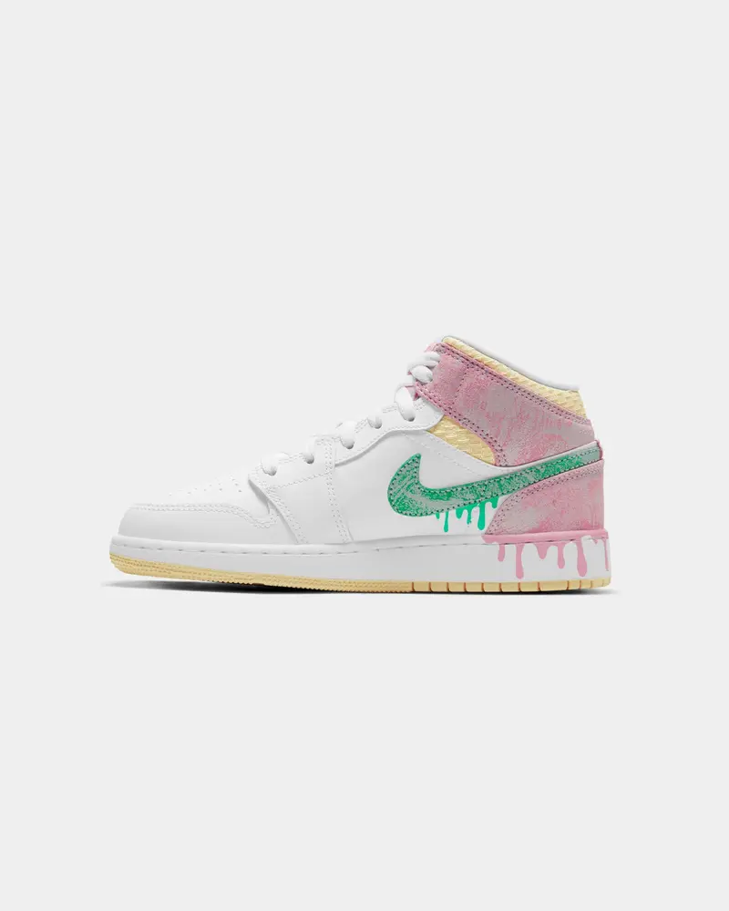 Jordan Kid's Air Jordan 1 Mid Se "Ice Cream Drip" (Gs) White/Green Glow/Arctic Punch 1