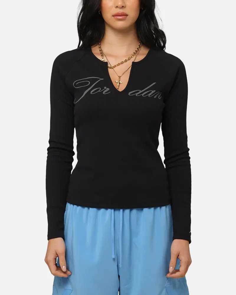 Jordan Women's Long-Sleeve Ribbed Knit Top Black/Medium Grey 1