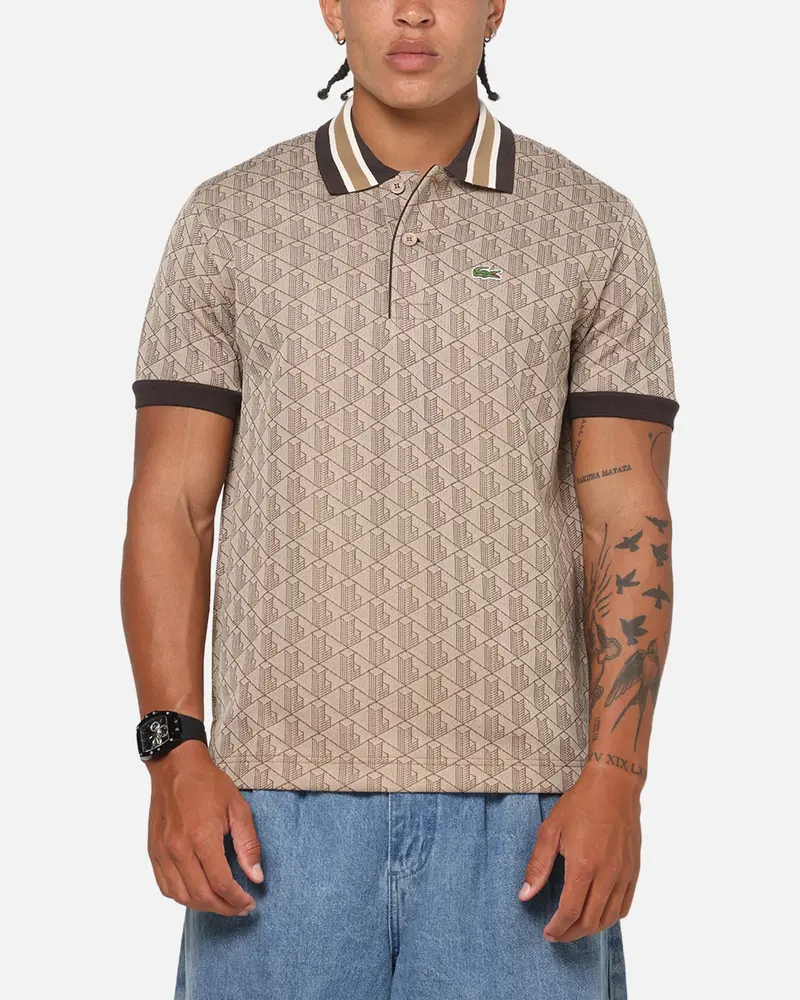 Lacoste Monogram Classic Fit Polo T-Shirt Crossiant/Cookie 1