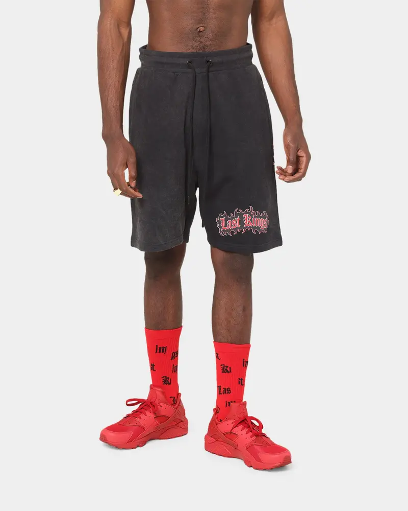 Last Kings Flaming Wings Sweat Shorts Black Wash 1