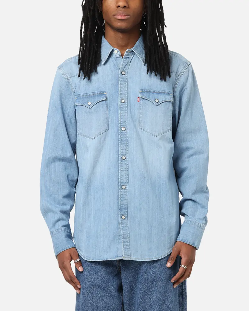 Levi Strauss And Co Barstow Western Standard Denim Button Up Shirt Blue 1