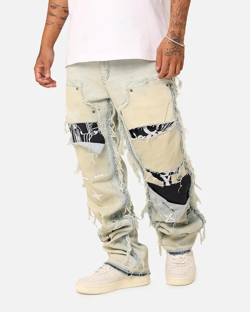 Lifted Anchors "Rem" Quilted Carpenter Denim Jeans Blue Wash 1