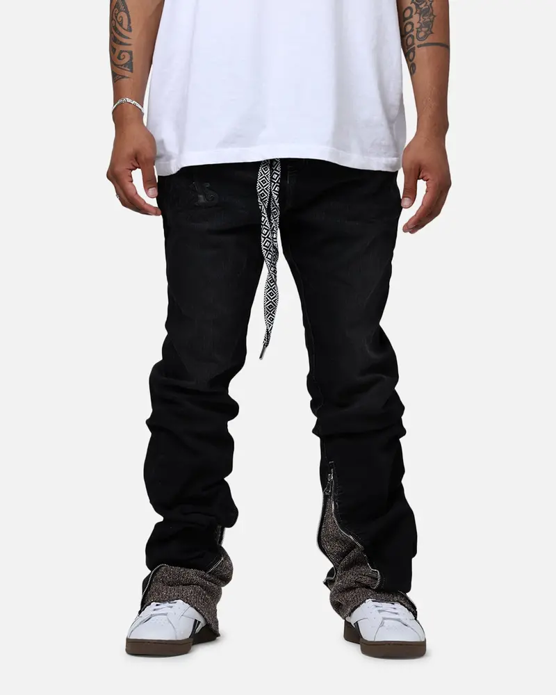 Lifted Anchors "Steffi" Knitted Stacked Flare Jeans Black/Oak 1