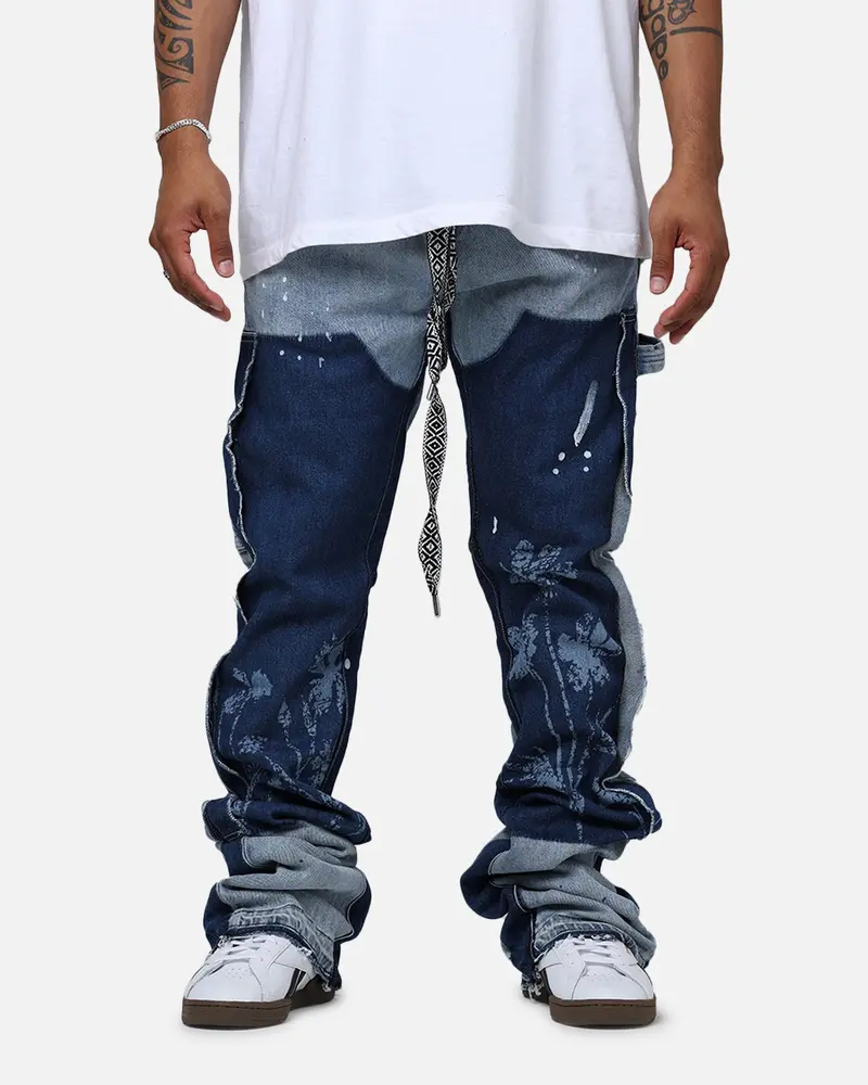 Lifted Anchors "Venus" Floral Stacked Denim Jeans Blue Wash 1
