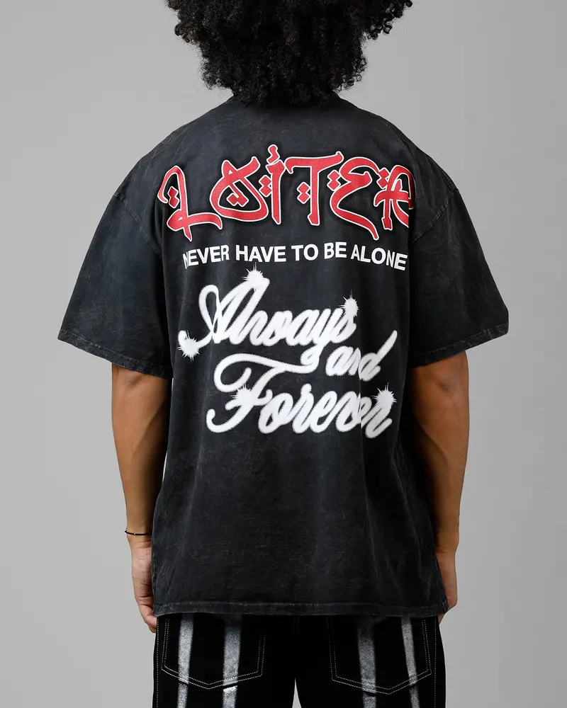 Loiter Always And Forever T-Shirt Black Acidwash 1