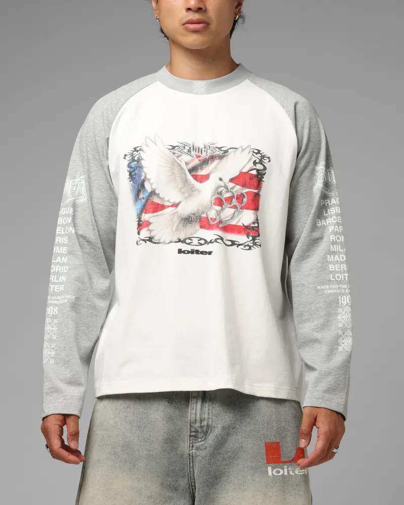 Loiter American Dream Long Sleeve T-Shirt Off White/Grey 1