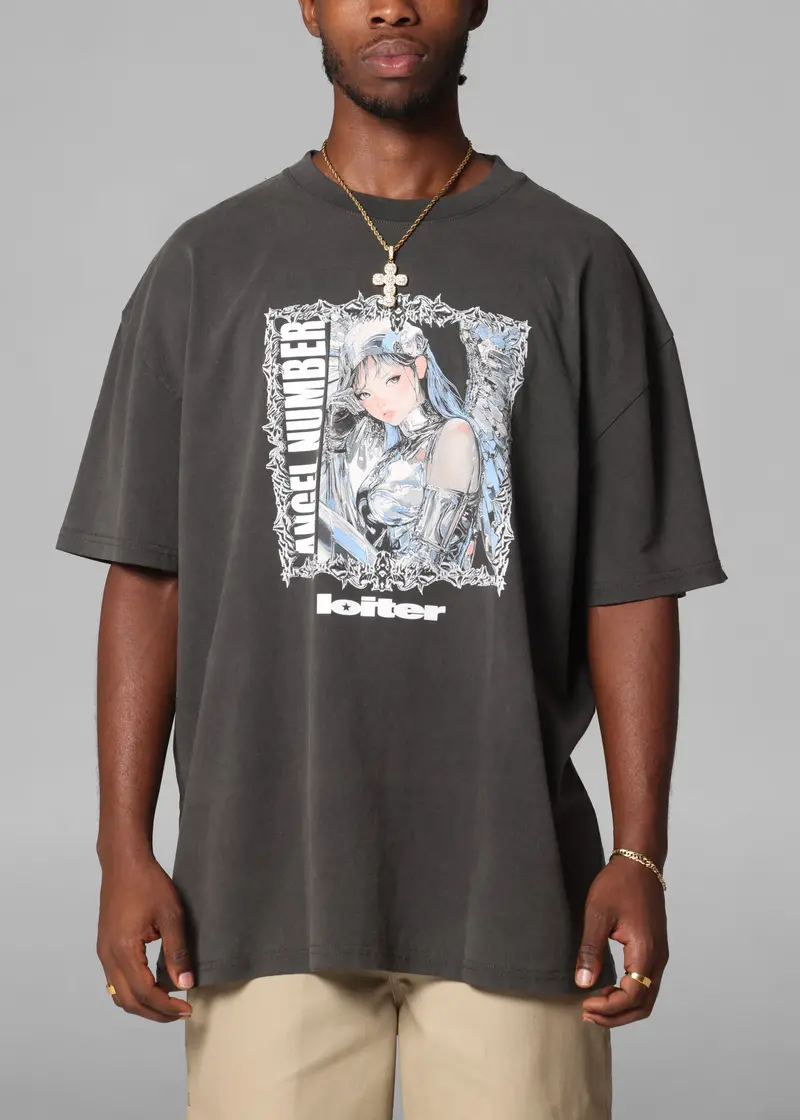 Loiter Angel Number T-Shirt Black Wash 1