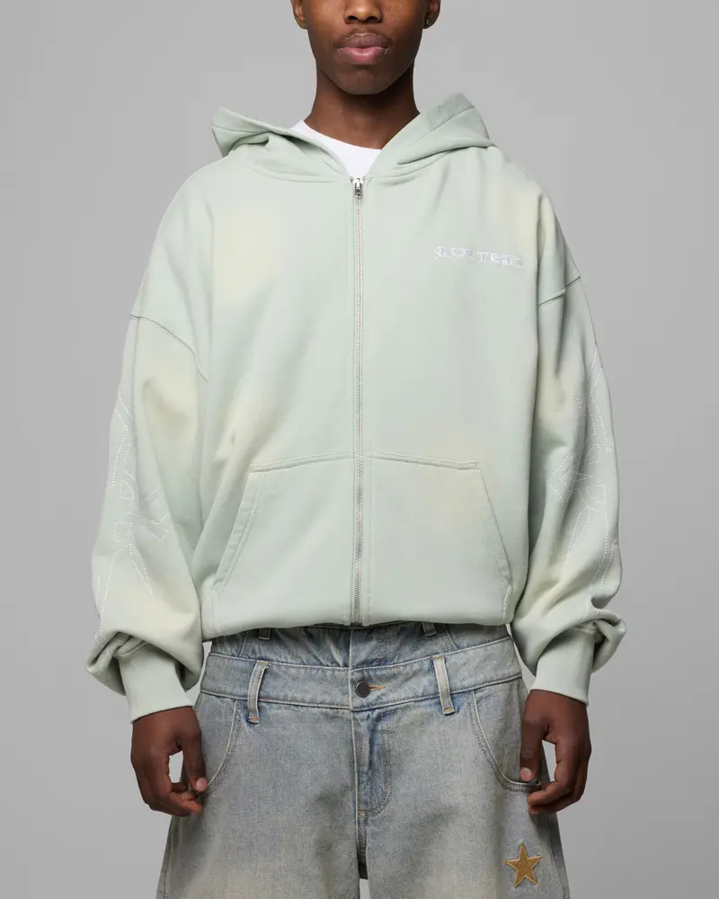 Loiter Atmosphere Full Zip Hoodie Washed Green 1