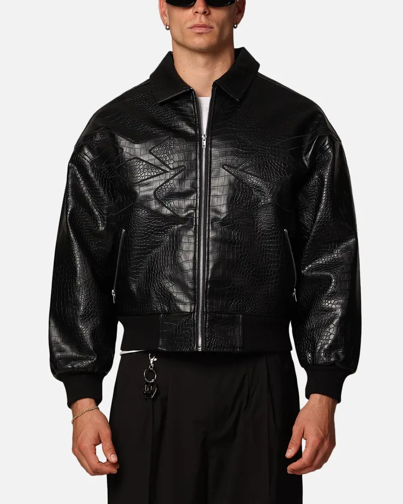 Loiter Atmosphere Pu Leather Bomber Jacket Black 1