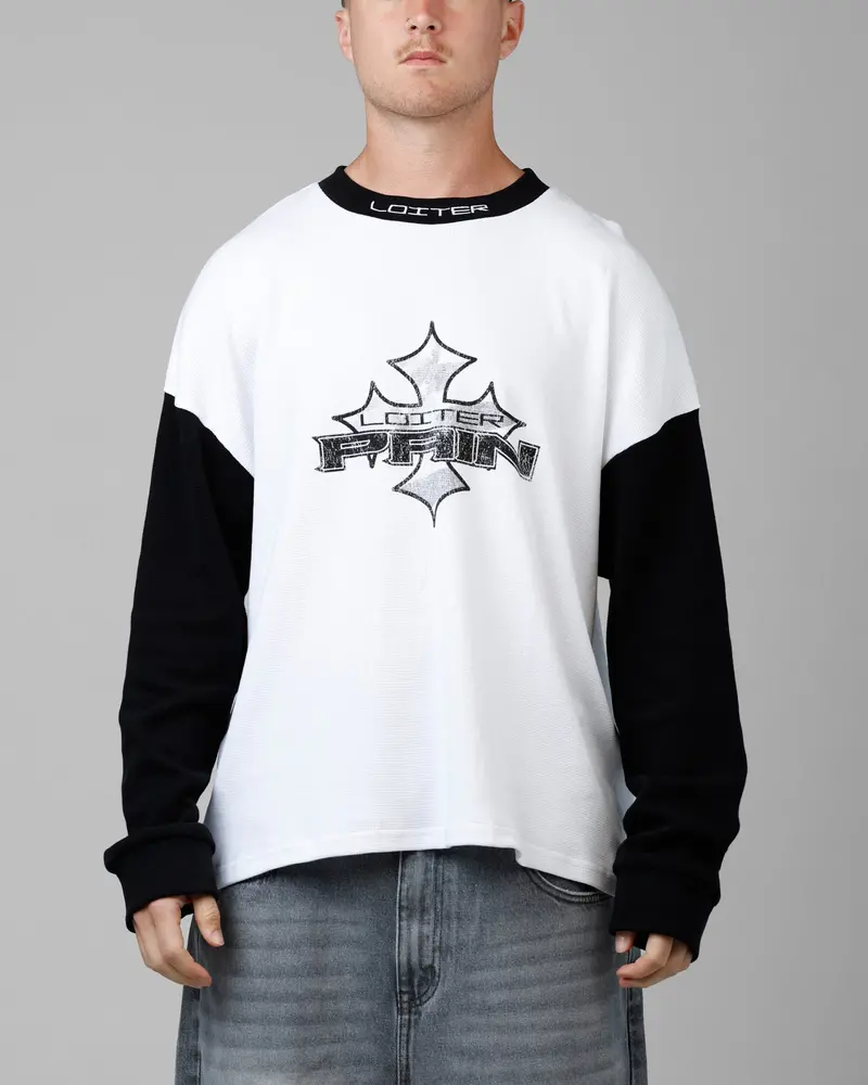 Loiter Biome Waffle Long Sleeve T-Shirt White/Black 1