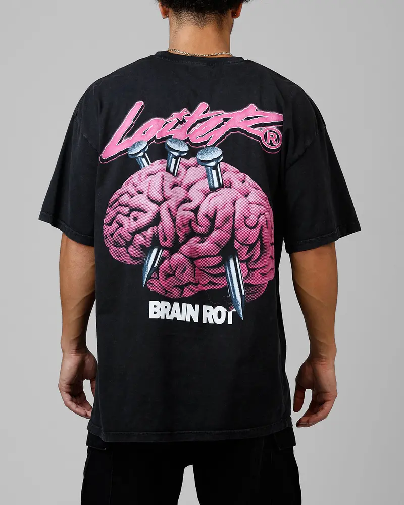 Loiter Brain Rot Vintage T-Shirt Black Acidwash 1