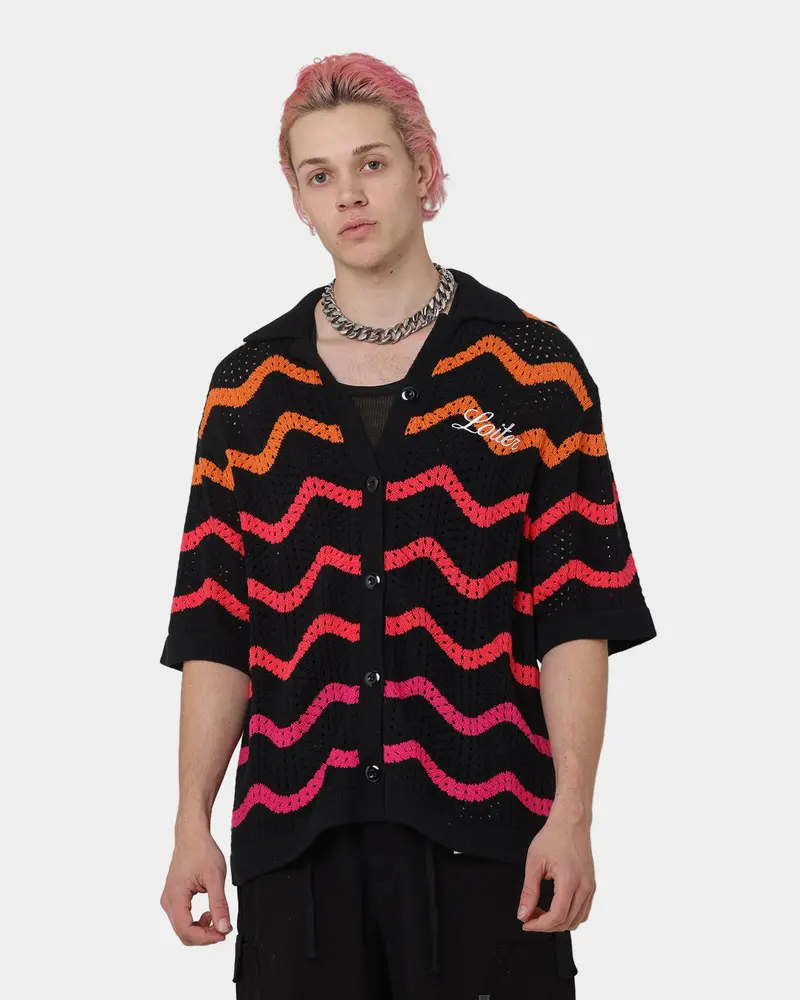 Loiter Breeze Knit Button-Up Shirt Black 1
