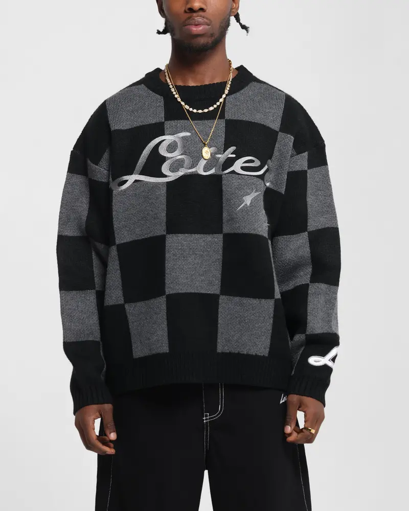 Loiter Checker Knit Sweater Black/Grey 1