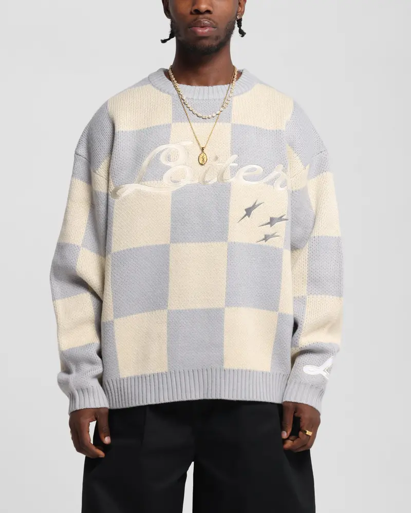 Loiter Checker Knit Sweater Grey/Off White 1