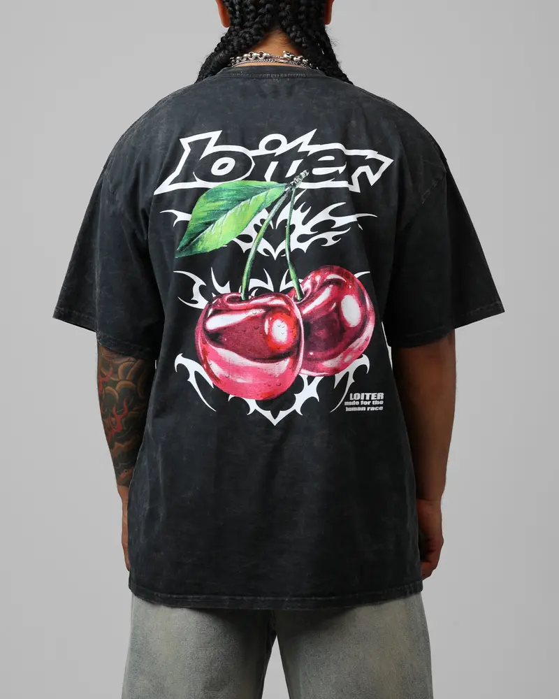 Loiter Cherry Pick Drop T-Shirt Black Acidwash 1