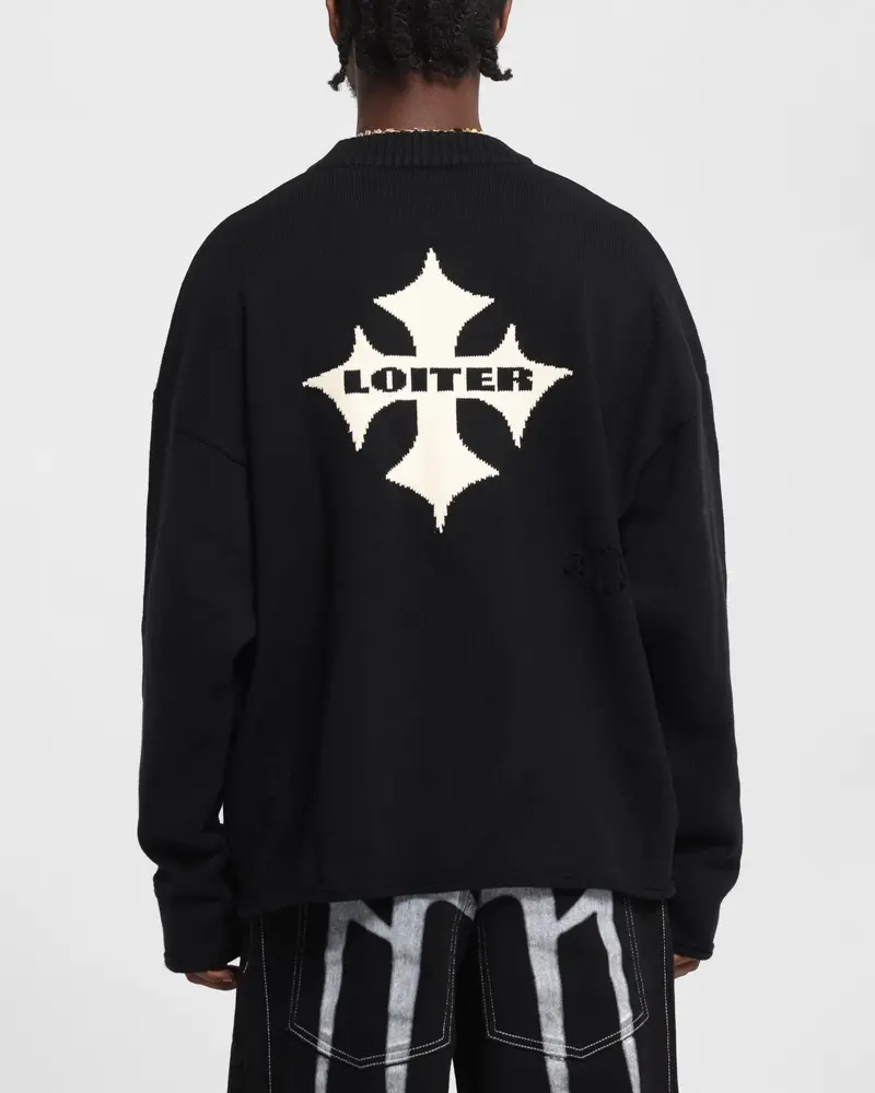 Loiter Chopper Long Sleeve Knitted Sweater Black 1