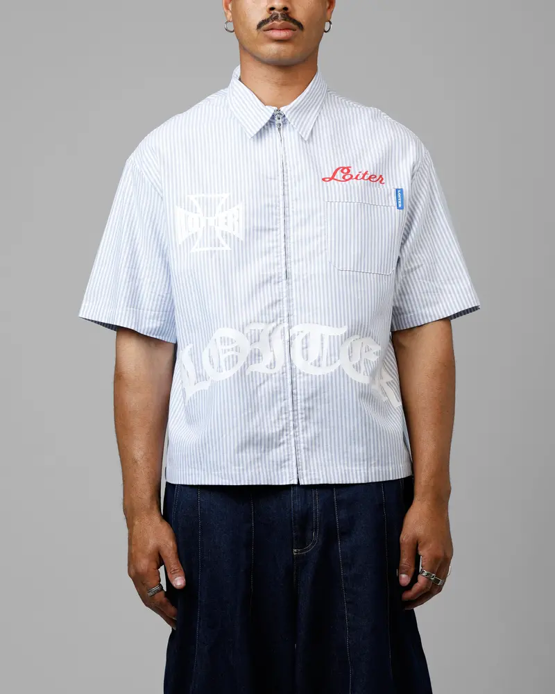 Loiter Chopper Work Shirt Blue/White 1