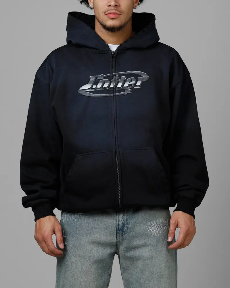 Loiter Chrome Logo Zip Hoodie Vintage Black 1