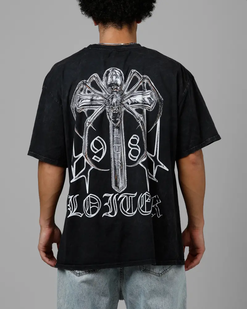 Loiter Chrome Spider T-Shirt Black Acidwash 1