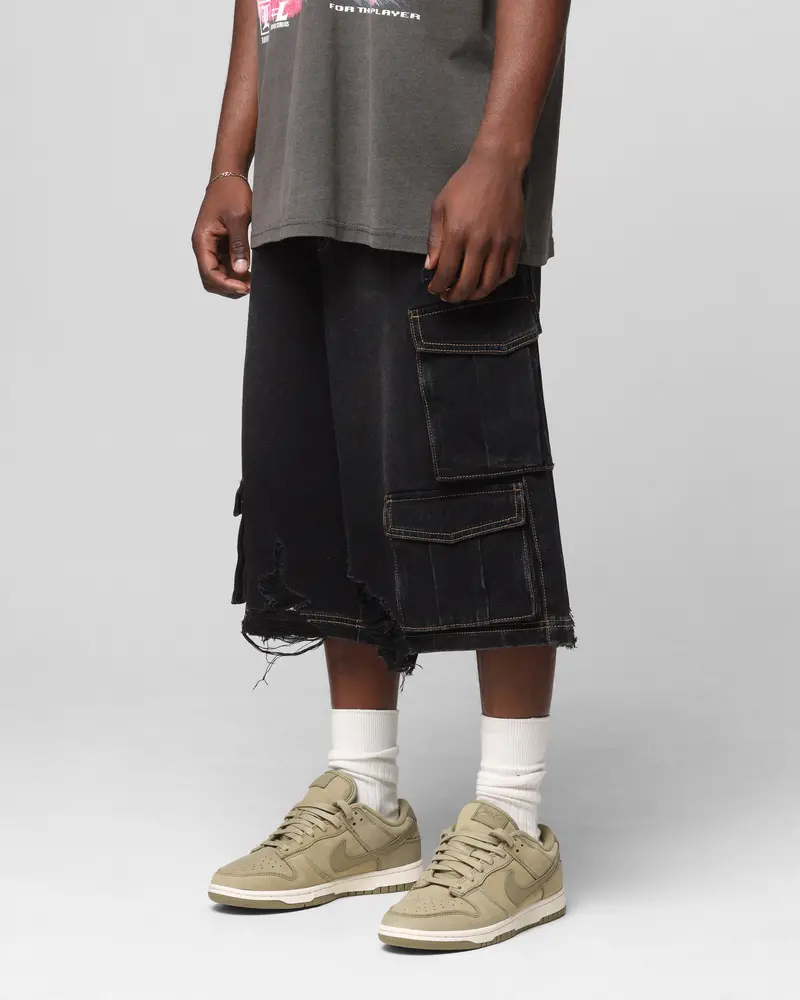 Loiter Collateral Cargo Shorts Black Wash 1