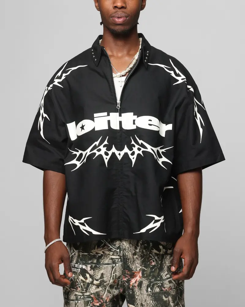 Loiter Cyber Zip Up Short Sleeve Shirt Black 1