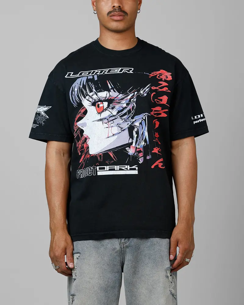 Loiter Cybernetics Heavyweight T-Shirt Black Acidwash 1