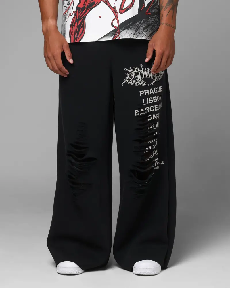 Loiter Destruct Sweat Pants Washed Black 1