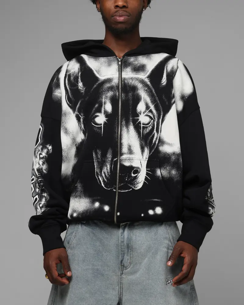Loiter Dog Pound Airbrush Zip Hoodie Black 1