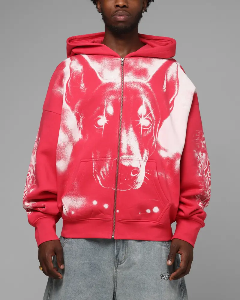 Loiter Dog Pound Airbrush Zip Hoodie Pink 1