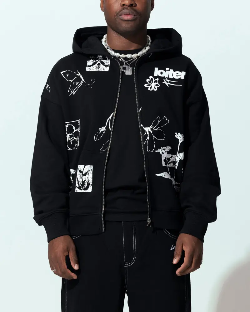 Loiter Flower Bed Zip Hoodie Black 1