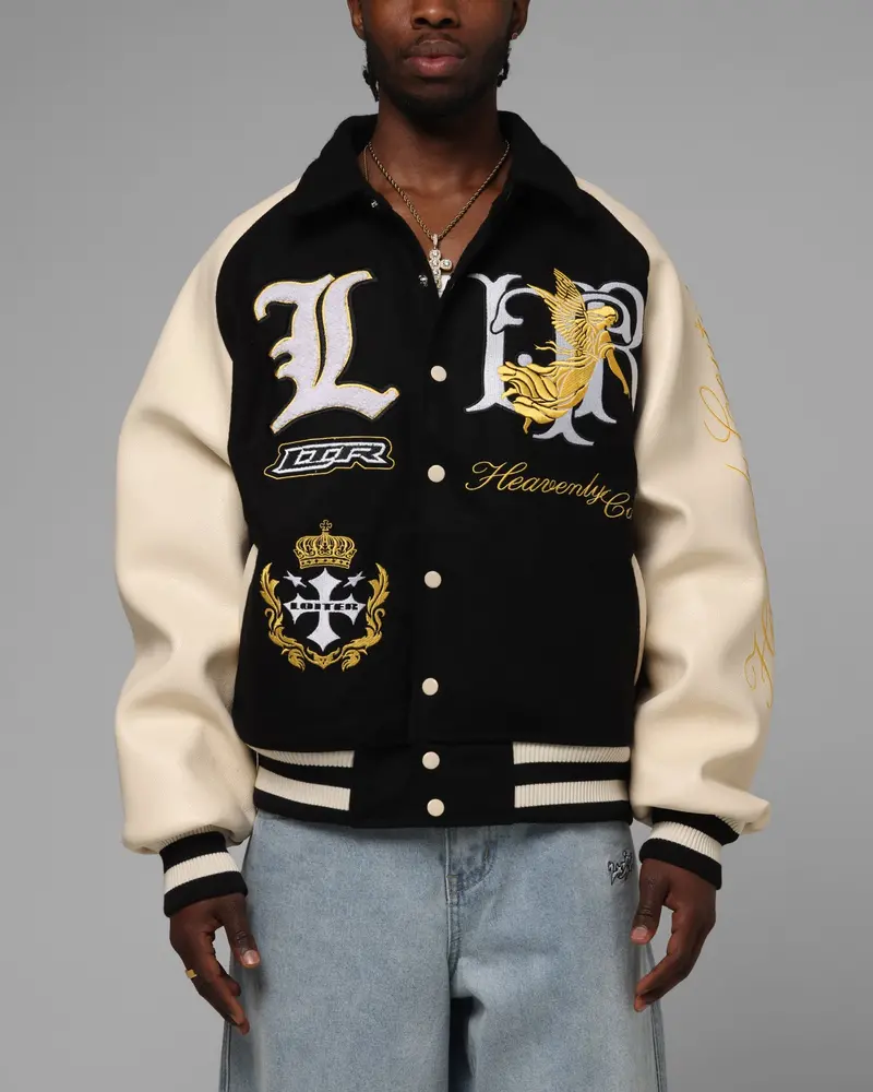 Loiter Heaven Varsity Jacket Black/Off White 1