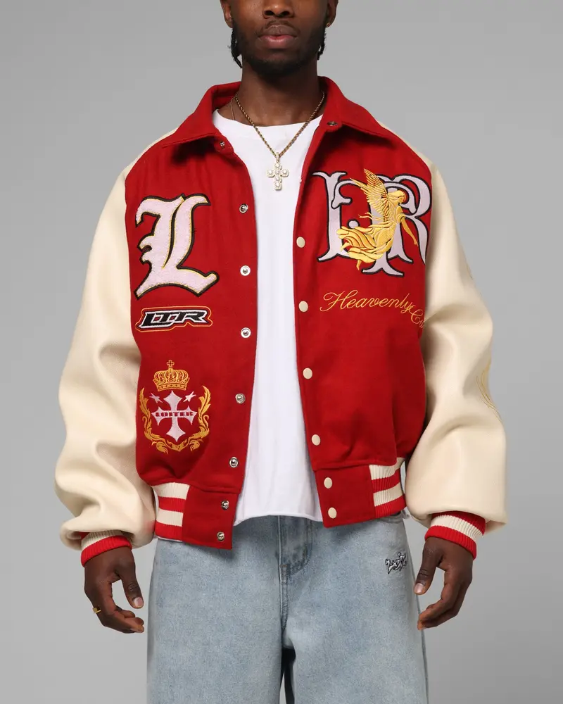 Loiter Heaven Varsity Jacket Red/Off White 1