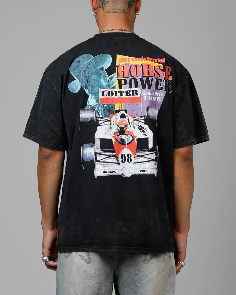 Loiter Horse Power Vintage Drop T-Shirt Black Acidwash 1