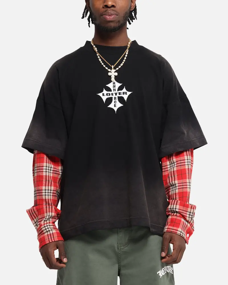Loiter Layered Flannel T-Shirt Black/Red 1