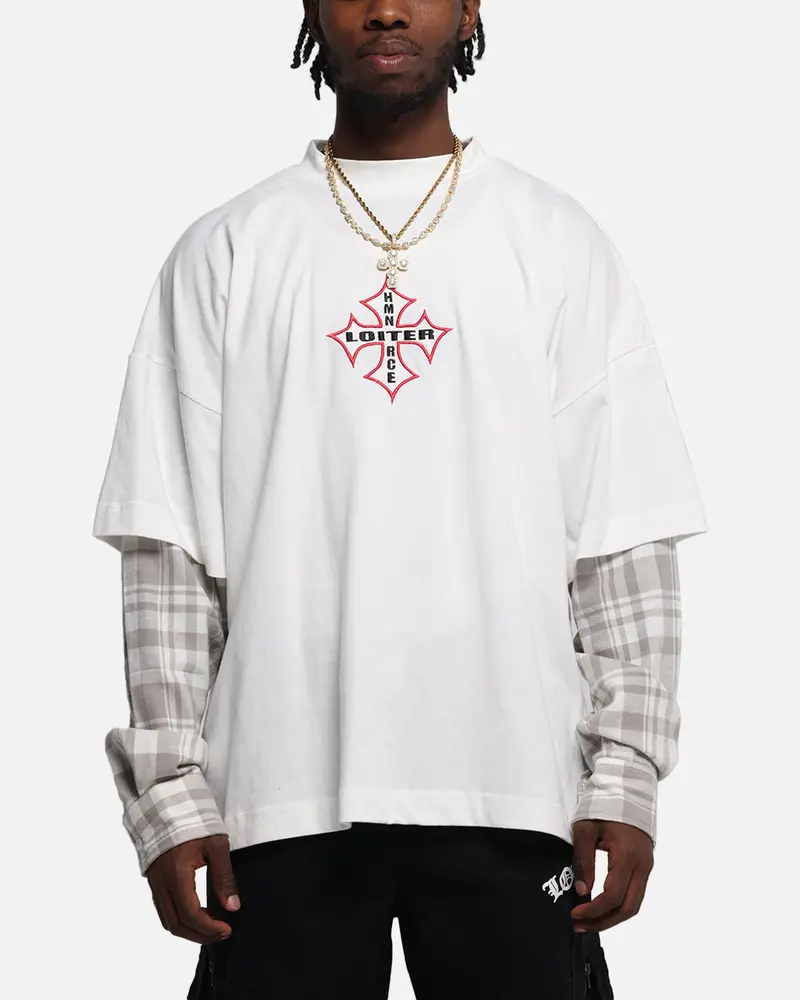 Loiter Layered Flannel T-Shirt Cream 1