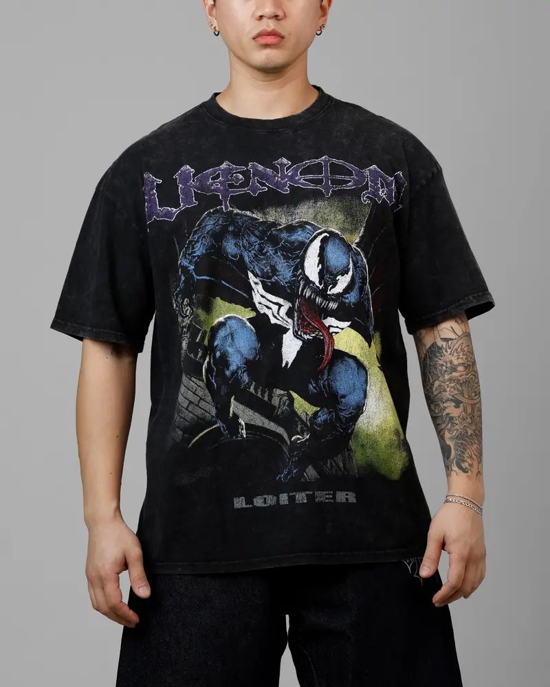 Loiter Marvel Venom Vintage T-Shirt Black Acidwash 1