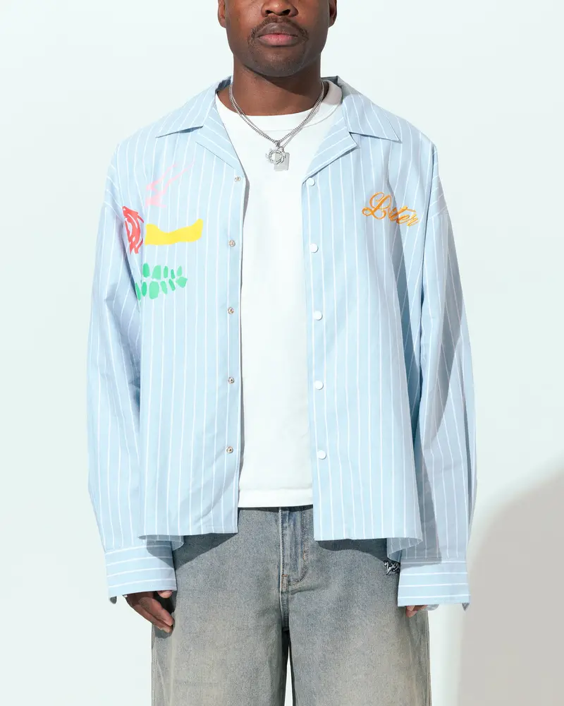 Loiter Oasis Stripe Button Up Shirt Blue Pin Stripe 1