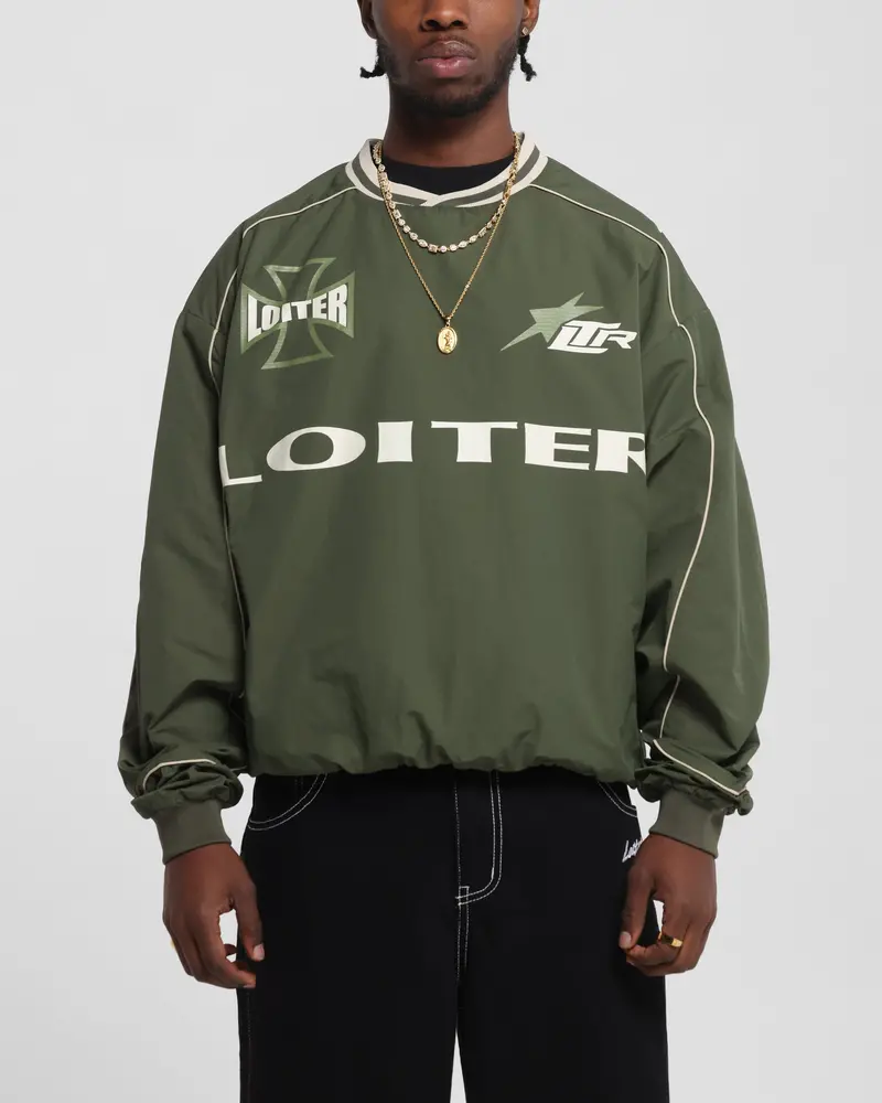 Loiter Racer Nylon Jersey Crewneck Dark Green 1