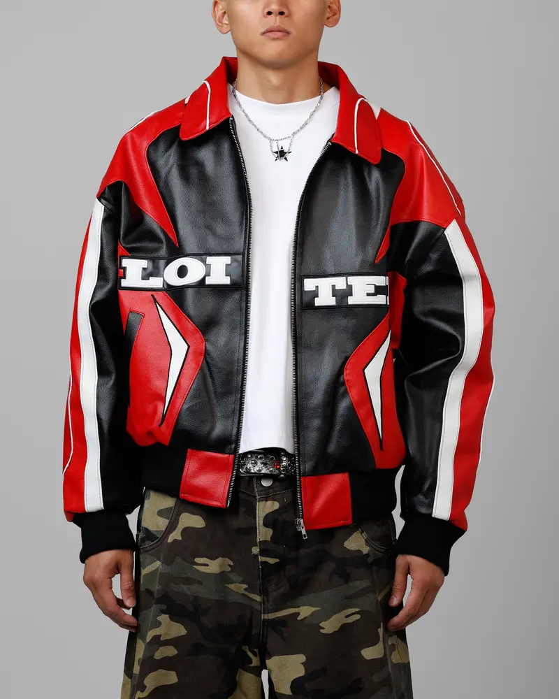 Loiter Racer Vegan Leather Jacket Red/Black 1